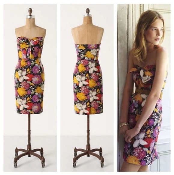 Moulinette Soeurs Strapless Tropica Jacquard Mini Dress Sz 2 Anthropology Pocket - Picture 1 of 12